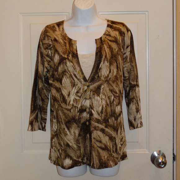 Brown & Ivory Cardigan Sweater with Attached Tank - Picture 1 of 5